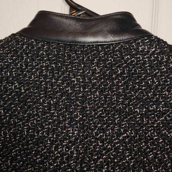 Jones New York Womens Large Virgin Wool leather Zip Up Black tweed Jacket - Picture 5 of 9